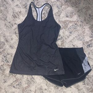 Nike woman’s Black and Gray Striped  racerTank with Shorts